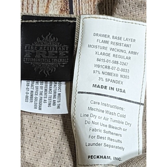 US Army Tan Nomex Flame Resist Moisture Wicking Base Layer Drawers Pants XL REG - Picture 4 of 5